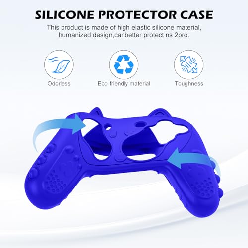 Silicone Controller Case Set Compatible with Nintendo Switch 2 Pro, Gamepad Accessories - Protective Softshell Cover with 6 Thumb Grips, Shock-Resistant & Ergonomic Comfort Grip Design (Deep Blue) - color: Deep Blue