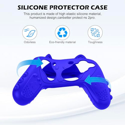 Silicone Controller Case Set Compatible with Nintendo Switch 2 Pro, Gamepad Accessories - Protective Softshell Cover with 6 Thumb Grips, Shock-Resistant & Ergonomic Comfort Grip Design (Deep Blue) - color: Deep Blue