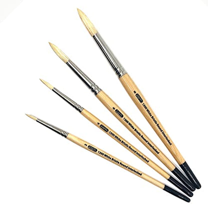 ZEM Brush Interlocked White Hog Bristle Artist Brush Set Rounds 2,4,6,8