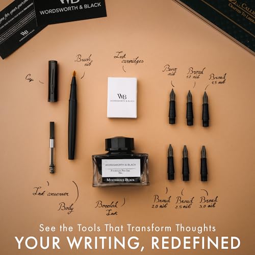 Wordsworth & Black Luxury Calligraphy Pen Set for Writing, 6 Nibs,All Black - color: All Black