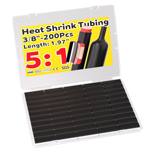 TKDMR 200Pcs 5:1 Heat Shrink Tubing Kit 3/8" Adhesive Lined,Black - color: Black, size: 3/8"-200Pcs