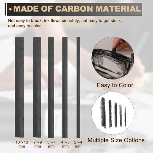 MECCANIXITY Pack of 4 Willow Charcoal Sticks 10-13mm Willow Charcoal Black