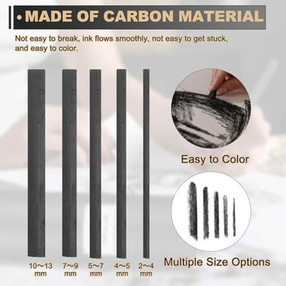 MECCANIXITY Pack of 4 Willow Charcoal Sticks 10-13mm Willow Charcoal Black