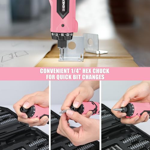 Enertwist Cordless Electric 8V Pink Screwdriver with 82 Accessory Kit - style: 82PCS 8V PINK