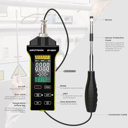 2Packs Hot Wire Anemometer AP-5000Y & AP-189A Digital Manometer