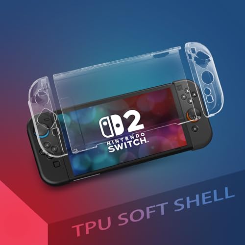 AodoT 14 in 1 Switch 2 Accessories Bundle - Crossbody Carrying Case Kit with TPU/Silicone Protectors, Screen Guards & 4 Thumb Grips - Black