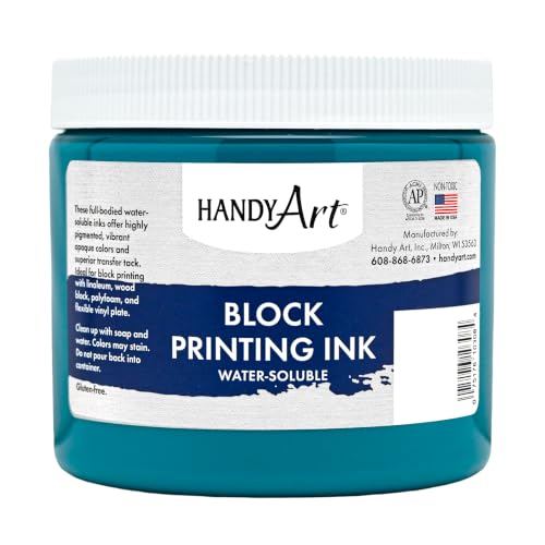 Handy Art Block Printing Ink, Turquoise, 16 oz Jar, Water-Soluble - color: Turquoise, size: 16 Fl Oz