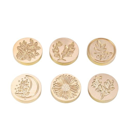 Yoption 6 Pcs Wax Seal Stamp Set, Botanical Eucalyptus Sealing Stamp Kit - color: Flower Set