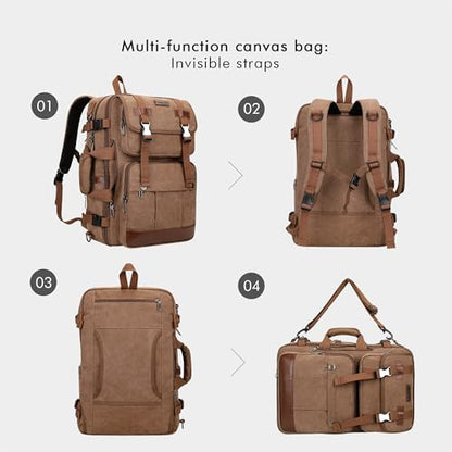 WITZMAN Canvas Travel Backpack for Men Large Laptop Backpack Fits 16 Inch - color: Brown