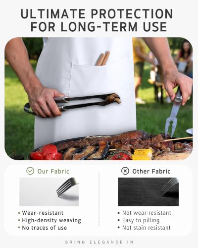 Syntus Chef Apron for Men Women with Pockets, Thick Grilling BBQ Apron - color: White