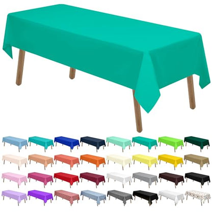 PARTY ULYJA Teal Plastic Tablecloths 2 Pack Disposable Table Covers 54 x 108 Inch Bridal Shower PEVA Solid Table Cloths for BBQ Picnic Birthday Wedding Banquet Parties 8 ft Rectangle Table Use - color: B02 Teal