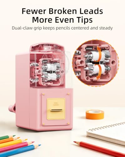 ZMOL Heavy Duty Manual Hand Crank Pencil Sharpener, Desktop, Pink - color: Pink