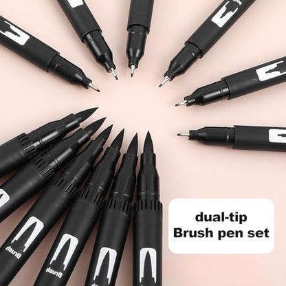 12 Pack Black Drawing Pens Felt Tip Brush Pen Fineliner Ink Pens