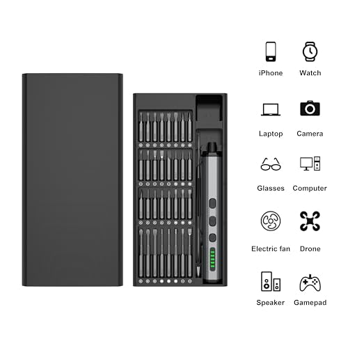 Mini Electric Screwdriver Set, 68-in-1 Cordless Precision Screwdriver Kit, 3.7V Rechargeable with 5 Adjustable Torque & 4 LED Lights, Small Power Tool for iPhone, Laptop, Drone, Glasses & Watch Repair - style: 68 in 1 Precision Electric Screwdriver Kit