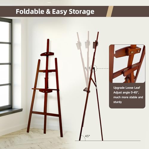 Adjustable Walnut Pine Wooden Painting Easel, Art Easel Stand - color: Walnut
