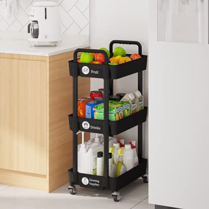 3 Tier Rolling Cart with Wheels, Utility Storage Carts,Black - color: Black, size: 3-Tier