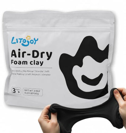 Black Air Dry Foam Clay 100g/3.5oz, Soft & Easy to Mold - color: Black