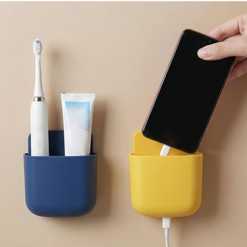 Remote Holder Wall Mount -TV Remote Control Holder Organizer, Multi-Purpose Organizer Box for sitting room, 2-Pack(Blue + Yellow) - color: Blue and yellow