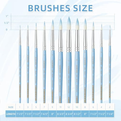 12 Pcs Round Professional Artist Watercolor Paint Brush Set, Blue - color: Blue, size: Round