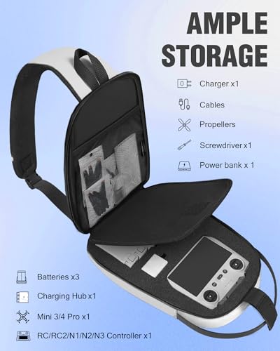 PEKREWS Crossbody Case for DJI Mini 3/4 Pro, RC 2/RC-N3/N2/N1 Controller - color: Silver Grey