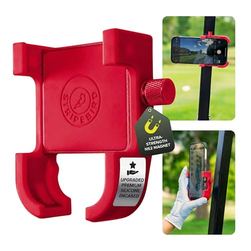 Stripebird PRO Magnetic Golf Cart Phone Holder & Caddy, N52 Magnets - color: Red
