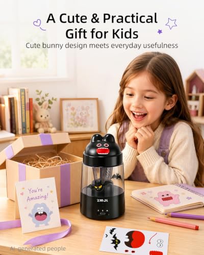 ZMOL Black Bunny Electric Pencil Sharpener, 6-8mm, Rechargeable, Stickers - color: Black