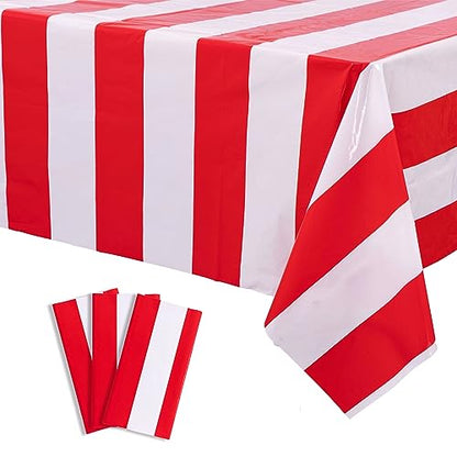 Kesfey Red Striped Tablecloth Carnival Horizontal Stripe Table Cover 3 Pack - color: Red Horizontal Striped