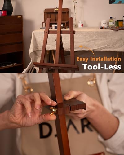 DJAR Wooden Painting Art Easel Stand for Adults, Tool-Less Assembly, Walnut - color: Walnut