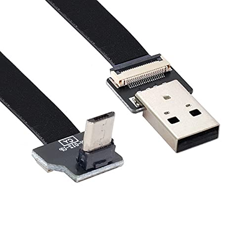 Up Angled USB 2.0 Type-A Male to Micro USB 5Pin Male Data Flat Slim FPC Cable for FPV & Disk & Phone 20CM - size: 0.2M