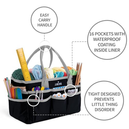 JJRING 600D Nylon Craft & Art Organizer Tote Bag With Pockets, Silver - color: Silver, size: Small