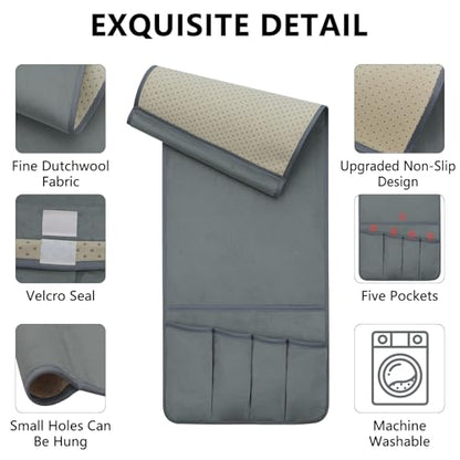 Remote Control Holder for Armchair Caddy, Remote Holder with 5 Pockets - color: Gray, size: 35"x12.4"