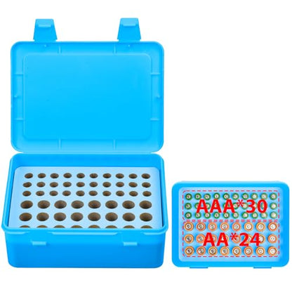 ALCYON Battery Organizer Box for 24 AA & 30 AAA Batteries-Blue - color: blue