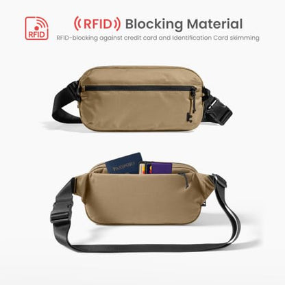 tomtoc 3.5L Sling Bag with RFID Blocking Crossbody Chest Pack for Men Women - color: Khaki, size: 3.5L