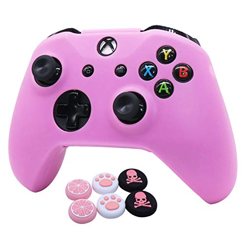 Pink Skins RALAN,Silicone Controller Cover Skin Protector Compatible for Xbox One S/X Controller (Pink Pro Thumb Grip x 2,Cat + Skull Cap &Cover Grip x 2) - color: Pink