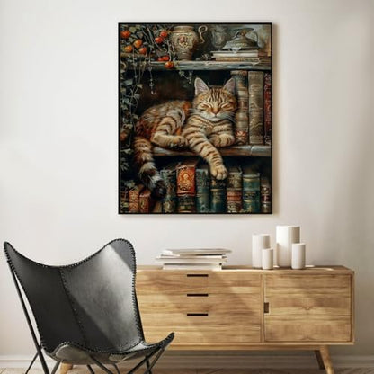 Paint by Numbers Kit for Adults, Sleeping Cat & Bookshelf, 16x20 Inch - color: HMOP25309