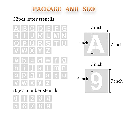Eage Alphabet Letter Stencils 6 inches, 62 Pcs Reusable Plastic Letter Number Templates, Art Craft Stencils for Wood, Wall, Fabric, Rock, Chalkboard, Signage, 6 Inch