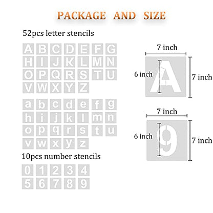 Eage Alphabet Letter Stencils 6 inches, 62 Pcs Reusable Plastic Letter Number Templates, Art Craft Stencils for Wood, Wall, Fabric, Rock, Chalkboard, Signage, 6 Inch