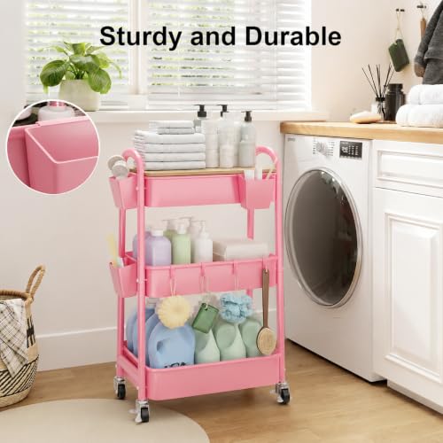 6 Pack Pink Rolling Cart Accessories Organizer with 6 Cups Holder, 6 Hooks - color: Pink
