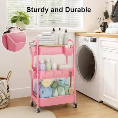 6 Pack Pink Rolling Cart Accessories Organizer with 6 Cups Holder, 6 Hooks - color: Pink