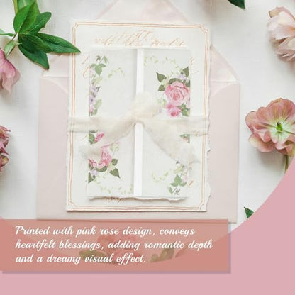 Goefun 120 Pack Pre-Folded Floral Vellum Paper 5x7 with Pink Rose Pattern - color: pattern-pink rose, size: 5x7-120pcs
