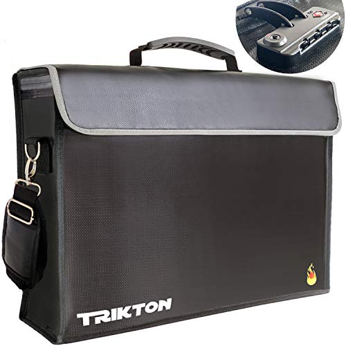 XXL Fireproof and Waterproof Document Bag with TSA Lock (17.5x13x5 in) High-Viz, Flexible Fireproof Bag for A3 & Legal Size Files, Safe Box Alternative for Home Office & Travel - color: Black with Lock
