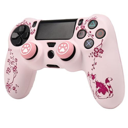 Cat Among Blossoming Branches Design Controller Skin Cover with 2 Thumb Grips Compatible with PS4/Playstation 4 Slim/Pro Controller - color: Cat Pink