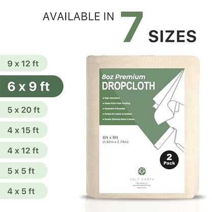 2Pk Recycled Cotton All Purpose Canvas Tarp Cover Painter Drop Cloth-6x9ft