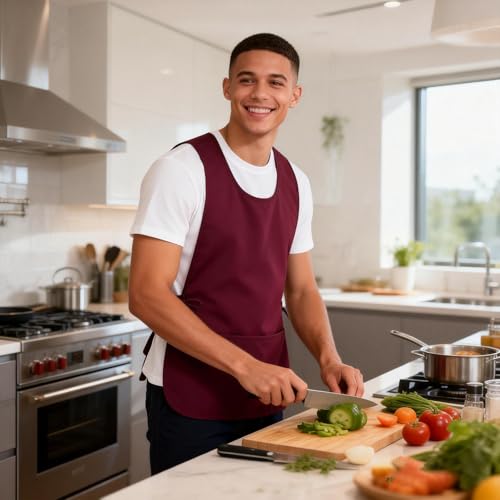 Cobbler Apron Unisex Smock Apron with Side Ties and 2 Deep Pockets Unisex Apron for work kitchen - color: 2pack-red
