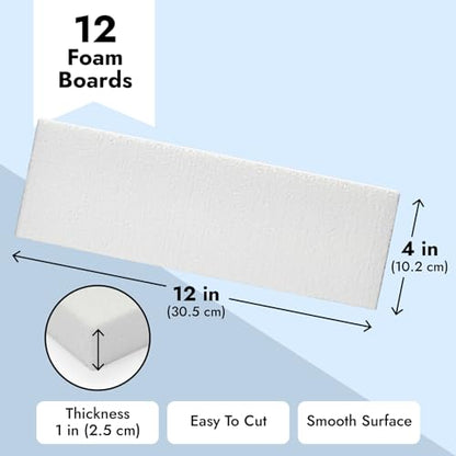 Juvale Foam Rectangle Blocks for Crafts - 12 in x 4 in x 1 in, White, 12 Pack - Cuttable & Paintable for Diorama Foam Boards & Sheets, Model Making & School Projects - size: Medium