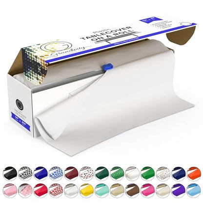 Grandipity Plastic Table Cloth Roll - 54in x 300 Ft. Table Cover White - color: White, size: 3600" x 54" (Rectangular)