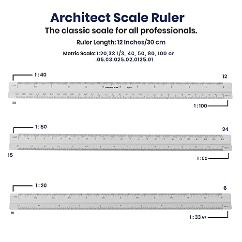 Pacific Arc Metric Economy Scale Ruler, Scaled: 1:20,33 1/3, 40, 50, 80, 100 or .05.03.025.02.0125.01 - color: Economy plain, style: Metric 2