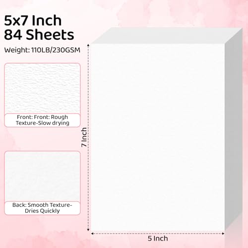 84 Sheets Watercolor Paper 5x7, 110lb/230gsm Cotton Watercolor Paper Loose - size: 5x7 Inch-84 Sheets