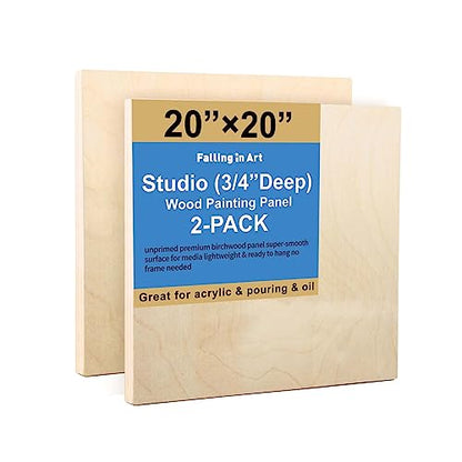 Falling in Art 2 Pack 20x20 Unfinished Birch Wood Panels Kit for Painting - size: 20*20 2-pack