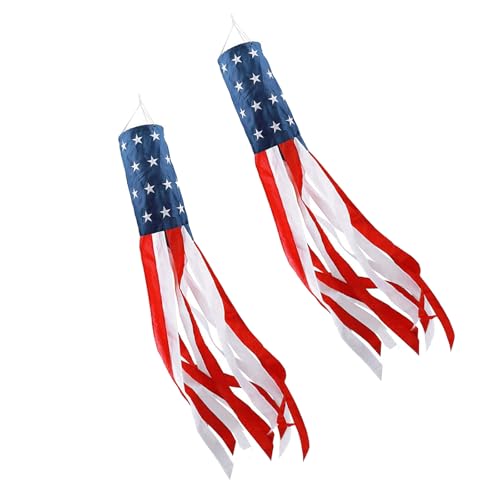 2-Pack American Flag Windsock with Embroidered Stars, Red White and Blue - color: Red - 2pack
